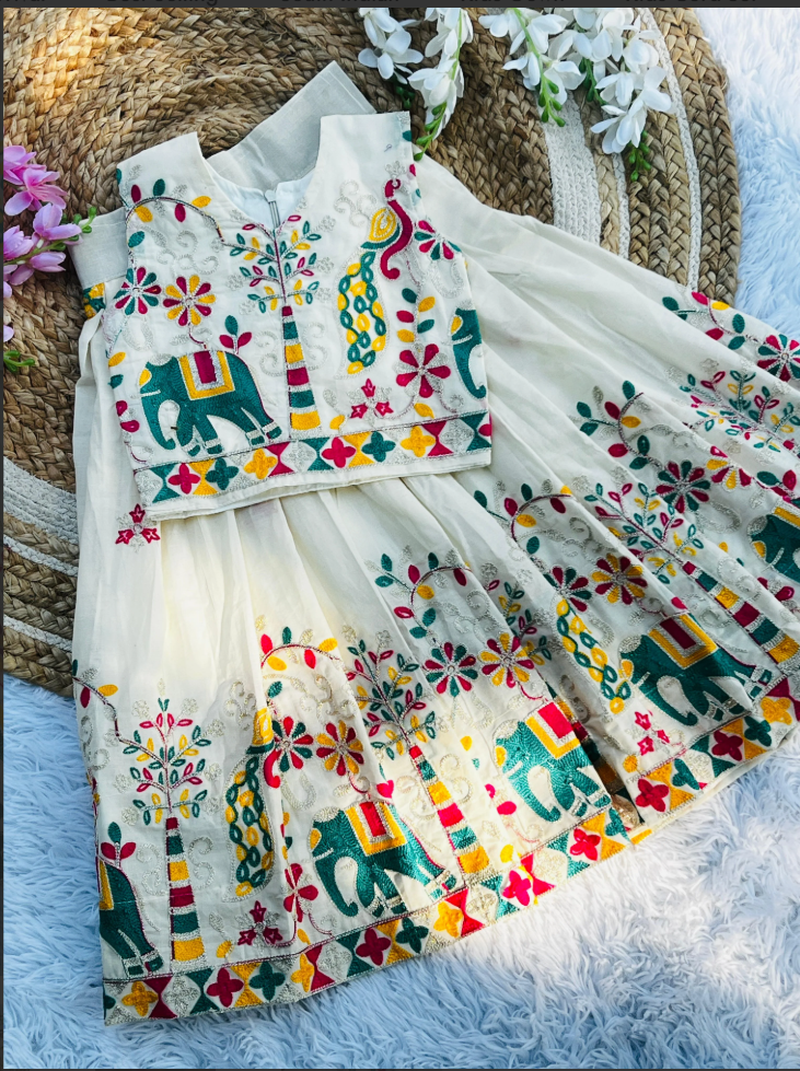 Abalone Pure Heavy Cotton Kids Lehengha Choli