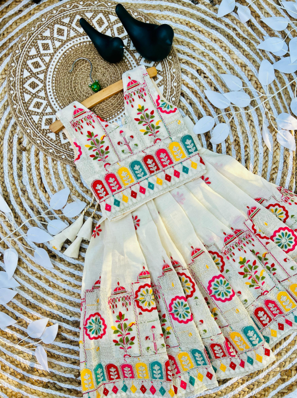 Pearlesecnt Pure Cotton Embroidery work Lahengha with Top for kids