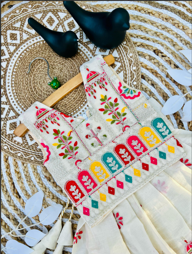 Pearlesecnt Pure Cotton Embroidery work Lahengha with Top for kids