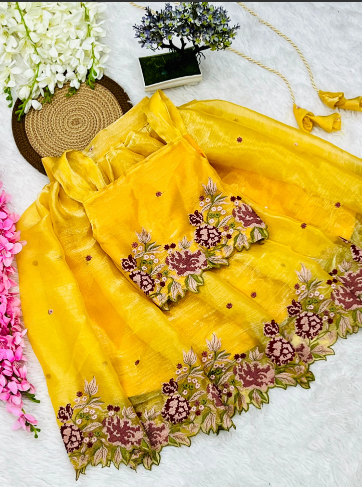 Innovative Jimmy-chu Beautiful Embroidery work Fabric Lahenga Choli