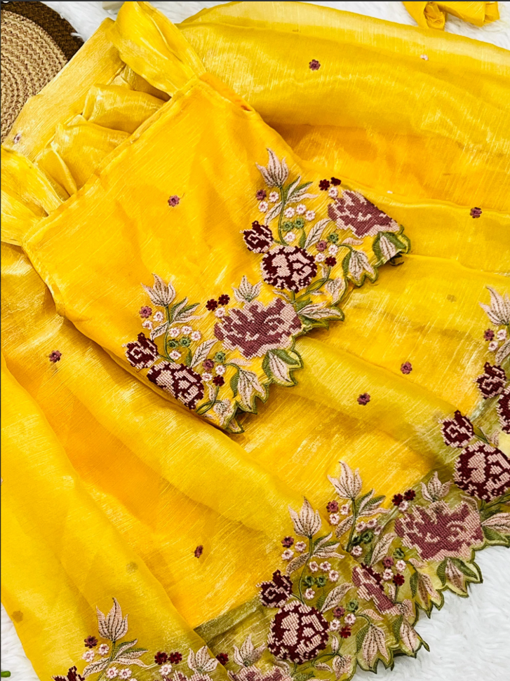 Innovative Jimmy-chu Beautiful Embroidery work Fabric Lahenga Choli