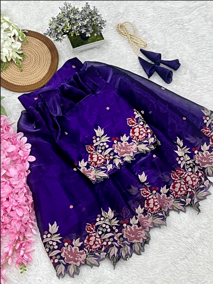 Innovative Jimmy-chu Beautiful Embroidery work Fabric Lahenga Choli